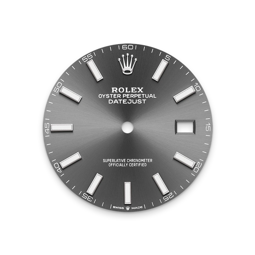 Rolex Datejust 41 in Oystersteel and white gold with a slate dial, fluted bezel, Oyster bracelet, m126334-0013 - Gandelman