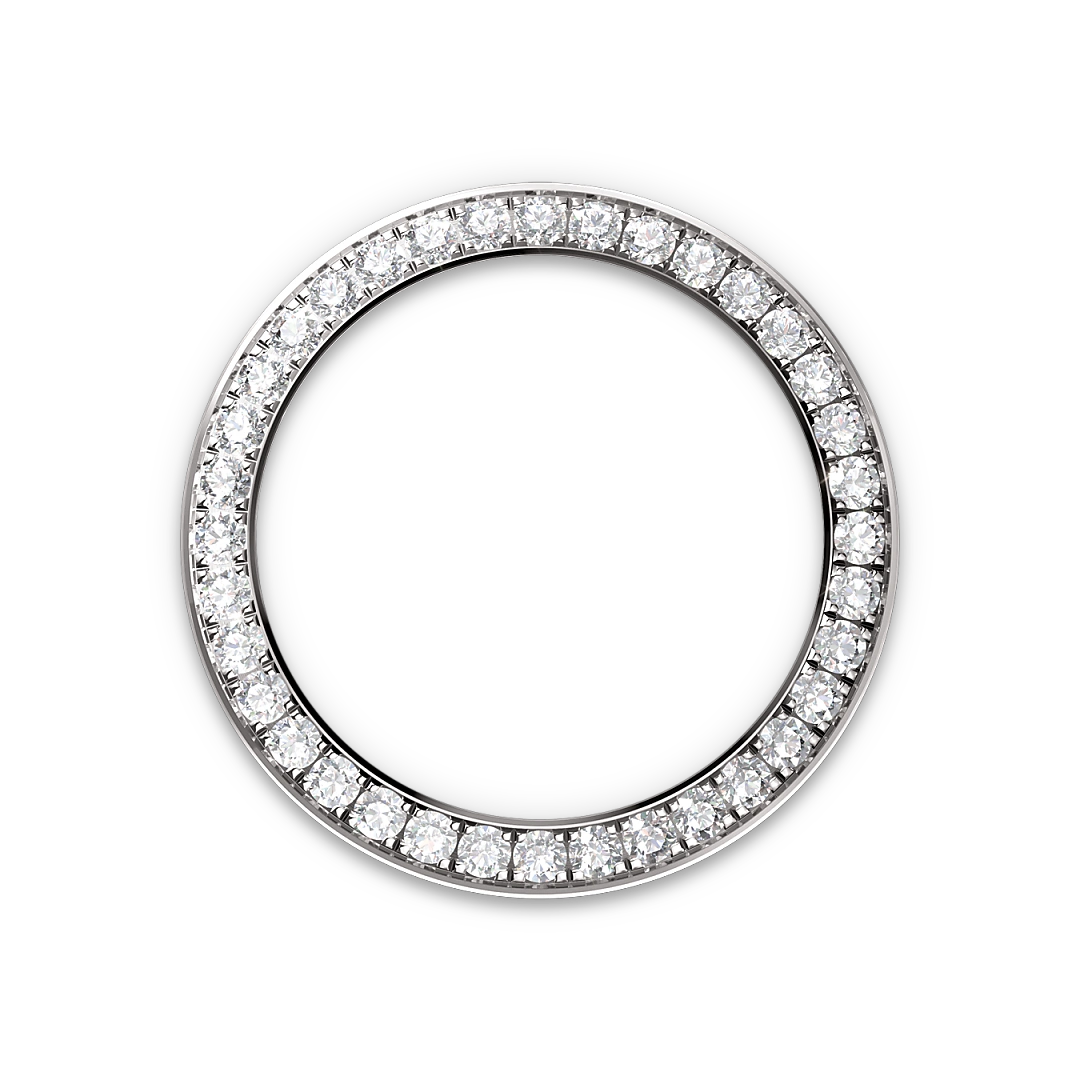 Rolex Cosmograph Daytona in white gold and diamonds with white and black mother-of-pearl dial, bezel set with diamonds, and Oysterflex bracelet, m126589rbr-0001 - Gandelman