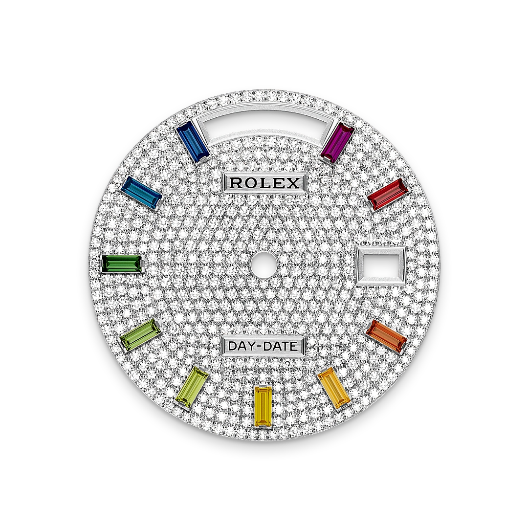 Rolex Day-Date 36 in platinum, Diamond-paved dial, fluted bezel, and President bracelet, m128236-0003 - Gandelman