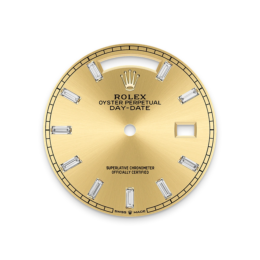Rolex Day-Date 36 in yellow gold, Champagne-colour set with diamonds dial, fluted bezel, and President bracelet, m128238-0132 - Gandelman Rolex Day-Date 36 in yellow gold, Champagne-colour set with diamonds dial, fluted bezel, and President bracelet, m128238-0132 - Gandelman