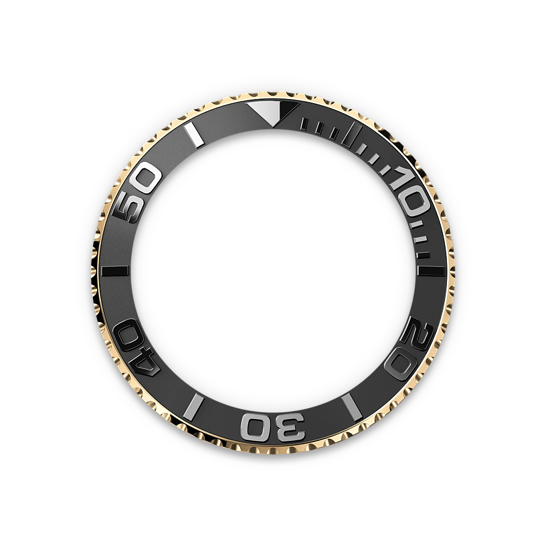Rolex Yacht-Master 42 in yellow gold with a black dial, matt black Cerachrom insert in ceramic bezel, and Oysterflex bracelet, m226658-0001 - Gandelman