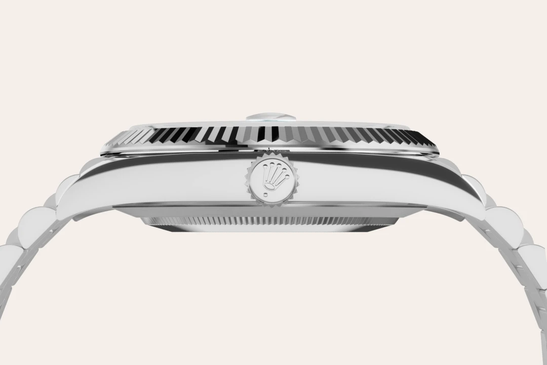 Rolex Day-Date 40 in platinum with an ice blue dial, fluted bezel, and President bracelet, m228236-0018 - Gandelman Rolex Day-Date 40 in platinum with an ice blue dial, fluted bezel, and President bracelet, m228236-0018 - Gandelman