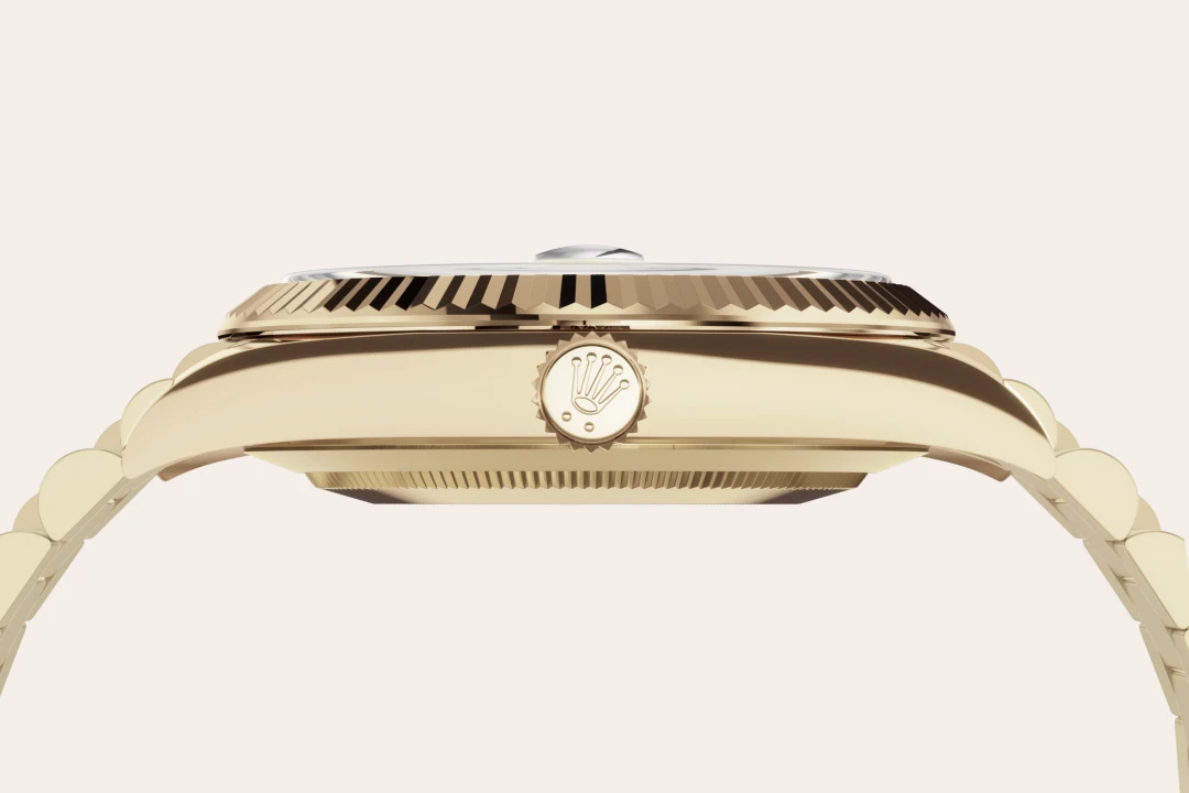 Rolex Day-Date 40 in yellow gold with a Bright black set with diamonds dial, fluted bezel, and President bracelet, m228238-0004 - Gandelman Rolex Day-Date 40 in yellow gold with a Bright black set with diamonds dial, fluted bezel, and President bracelet, m228238-0004 - Gandelman