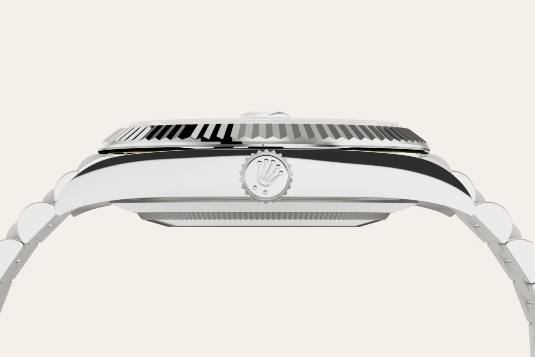 Rolex Day-Date 40 in white gold with a Bright blue dial, fluted bezel, and President bracelet m228239-0007 - Gandelman