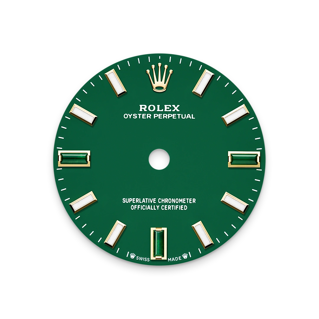 Rolex Oyster Perpetual 28 in yellow gold with a Green stone dial, domed bezel, and Oyster bracelet, m276208-0002 - Gandelman Rolex Oyster Perpetual 28 in yellow gold with a Green stone dial, domed bezel, and Oyster bracelet, m276208-0002 - Gandelman