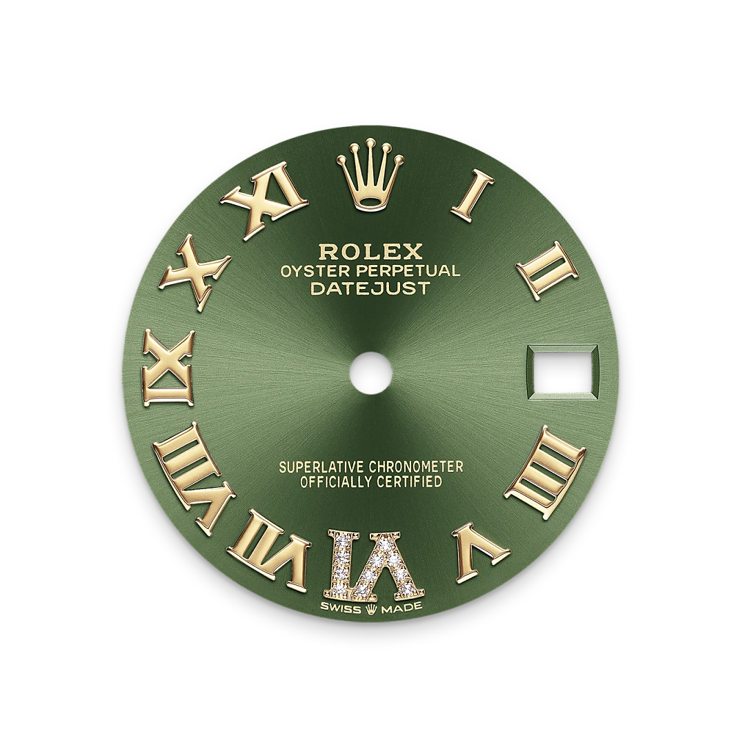 Rolex Datejust 31 in Oystersteel, yellow gold and diamonds with an Olive green Domed, set with diamonds dial, and Oyster bracelet, m278343rbr-0015 - Gandelman
