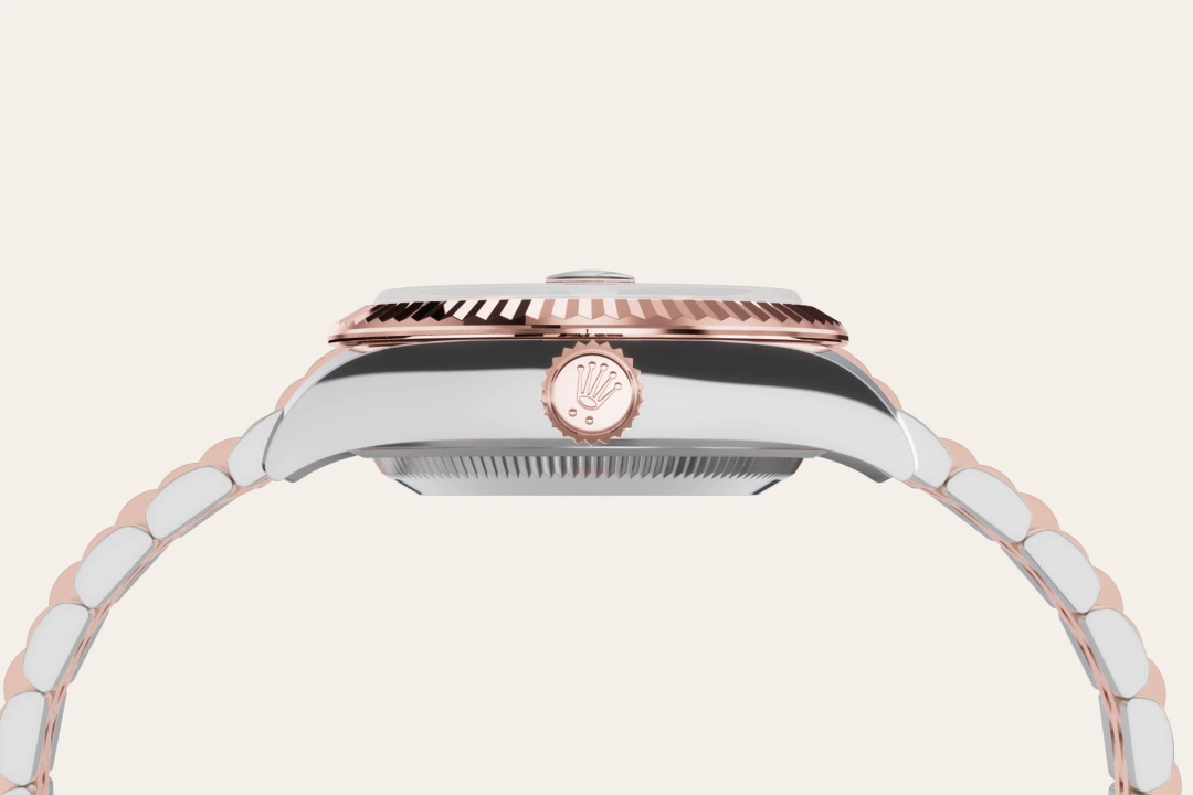 Rolex Lady-Datejust in Oystersteel and Everose gold with a Rosé-colour dial, fluted bezel, and Jubilee bracelet, m279171-0025 - Gandelman