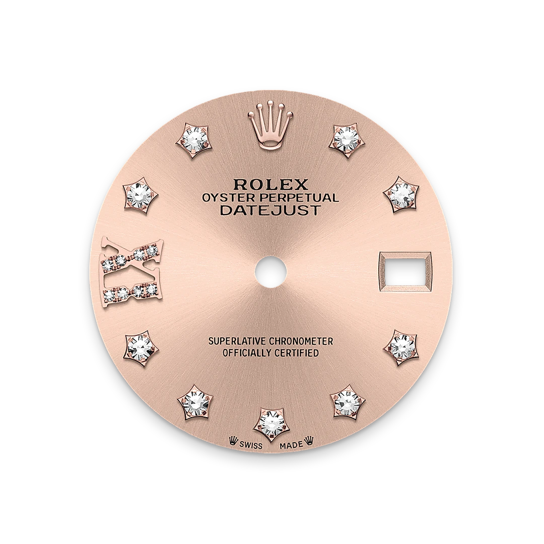 Rolex Lady-Datejust 28 in Oystersteel and Everose gold with a Rosé-colour set with diamonds dial, fluted bezel, and Oyster bracelet, m279171-0028 - Gandelman Rolex Lady-Datejust 28 in Oystersteel and Everose gold with a Rosé-colour set with diamonds dial, fluted bezel, and Oyster bracelet, m279171-0028 - Gandelman