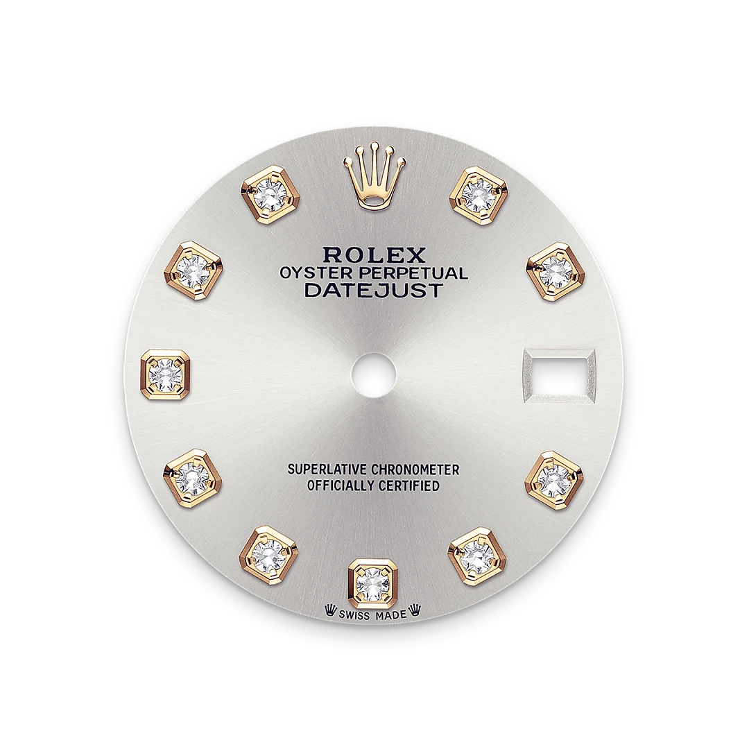 Rolex Lady-Datejust 28 in Oystersteel and yellow gold with a  Silver set with diamonds dial, fluted bezel, and Jubilee bracelet, m279173-0007 - Gandelman