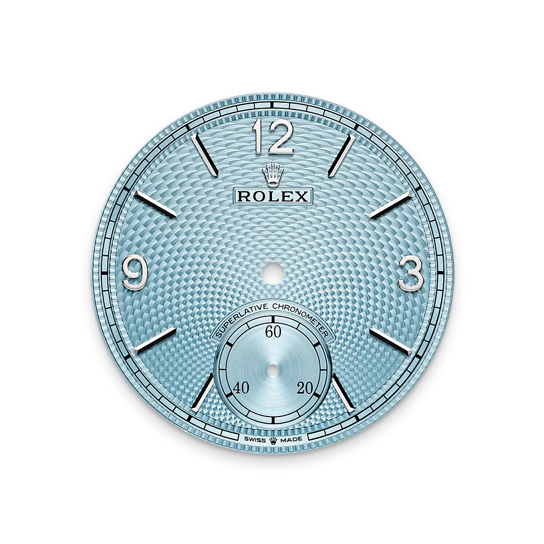 Rolex 1908 in platinum with an ice bleu dial, and leather bracelet, M52506-0003 - Gandelman Rolex 1908 in platinum with an ice bleu dial, and leather bracelet, M52506-0003 - Gandelman