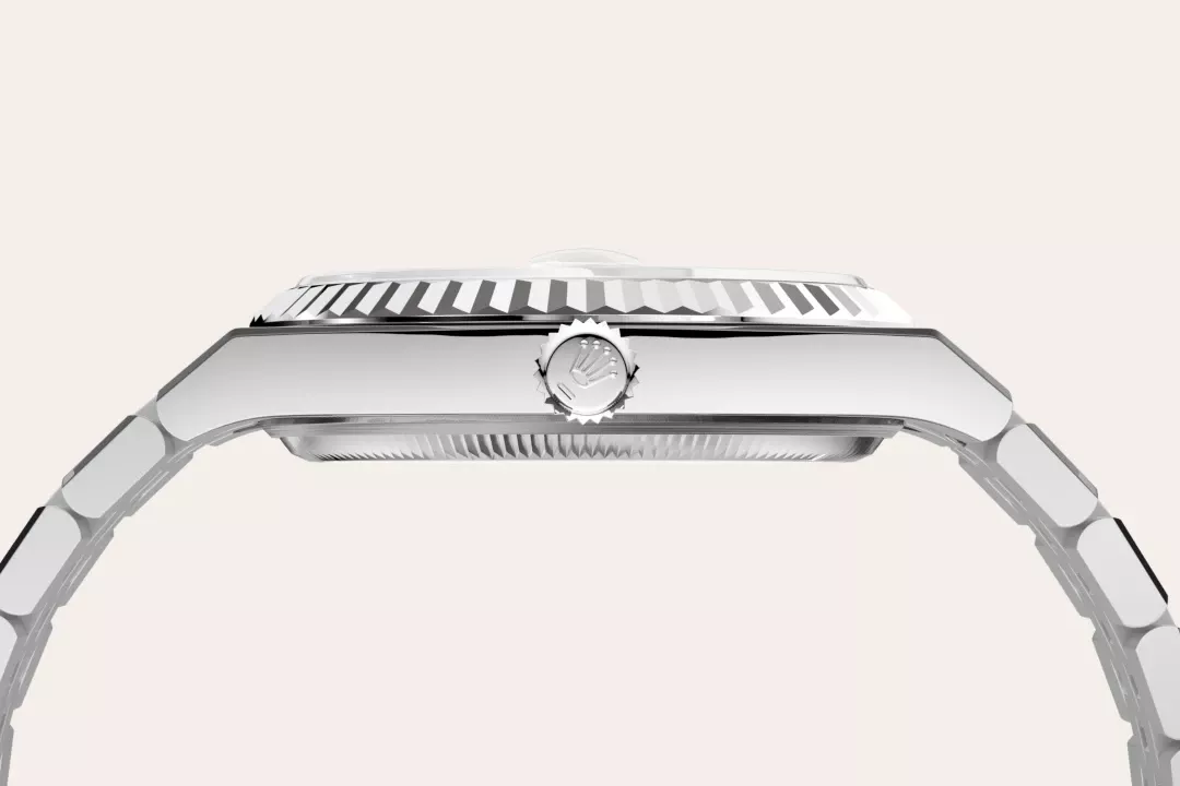 Rolex Land-Dweller 36 in Oysterstel and white gold with an intense white dial, fluted bezel, and flat Jubilee bracelet, m127234-0001 - Gandelman